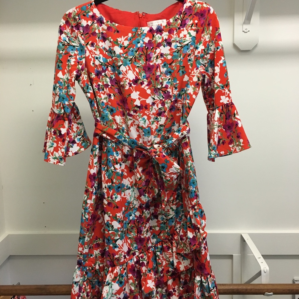 London Times red floral wrap dress